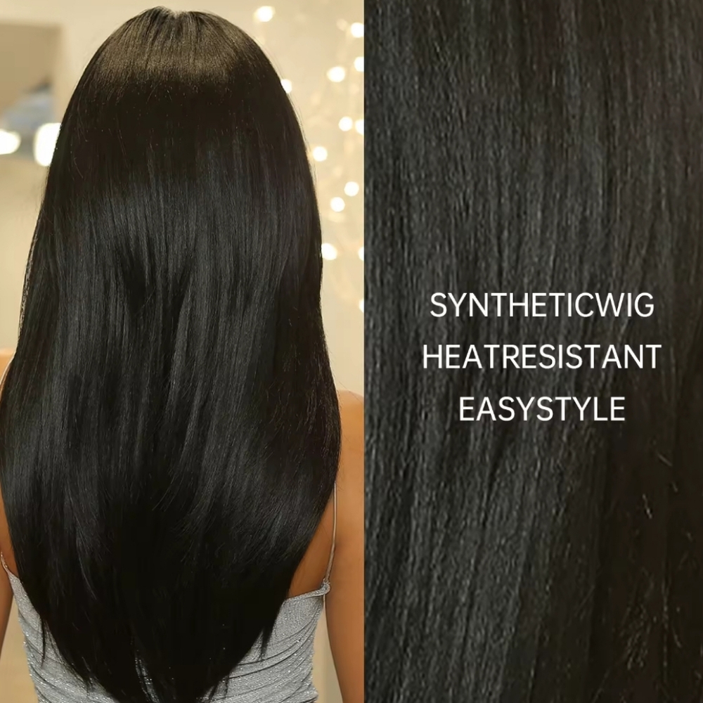 Dark Black Layered High-Quality Synthetic Long Straight Wig - Picture 8 of 9